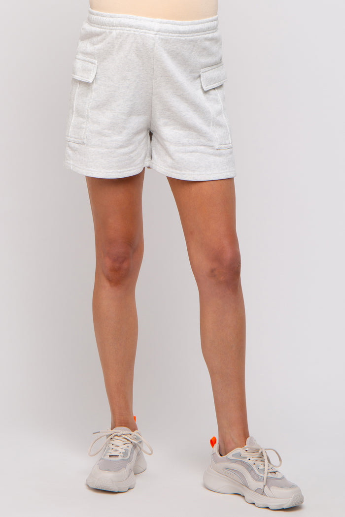 Grey Side Pocket Maternity Drawstring Sweat Shorts
