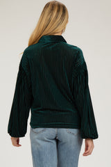 Forest Green Velvet Ribbed Collared Long Sleeve Maternity Blouse