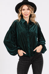 Forest Green Velvet Ribbed Collared Long Sleeve Maternity Blouse