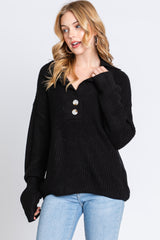 Black Chunky Knit Front Button Sweater