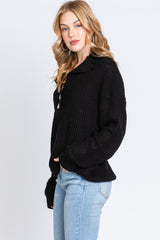 Black Chunky Knit Front Button Sweater