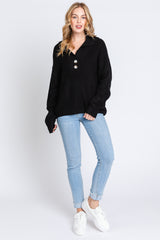 Black Chunky Knit Front Button Sweater