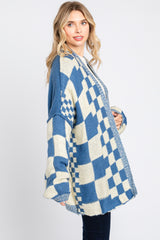 Blue Checkered Plaid Oversized Cardigan