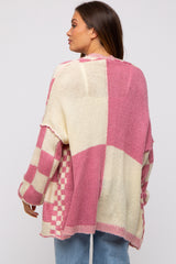 Pink Checkered Plaid Maternity Oversized Cardigan