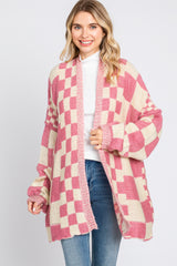 Pink Checkered Plaid Oversized Cardigan