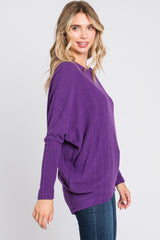 Purple Ribbed Brushed Knit Dolman Sleeve Top