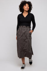 Charcoal Cargo Cinched Midi Skirt