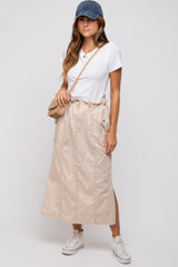 Beige Cargo Cinched Midi Skirt