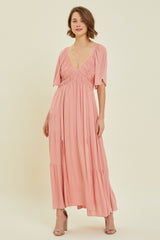 Rose Smocked Gauze Tiered Ruffle Maxi Dress