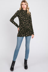 Olive Animal Print Mock Neck Top