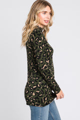 Olive Animal Print Mock Neck Top