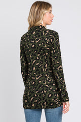 Olive Animal Print Mock Neck Top