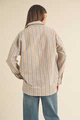 Taupe Striped Button Up Top