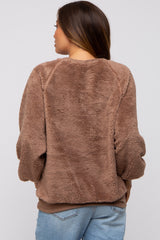 Brown Faux Fur Maternity Sweatshirt