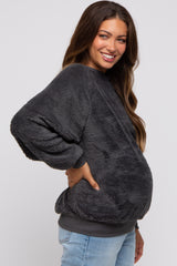 Charcoal Faux Fur Maternity Sweatshirt