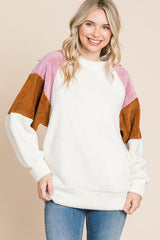 Ivory Colorblock Soft Fleece Pullover Sweater