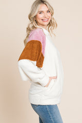 Ivory Colorblock Soft Fleece Pullover Sweater