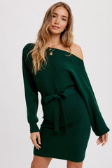 Hunter Green Boatneck Sweater Dress