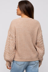 Camel Braided Sleeve Maternity Sweater