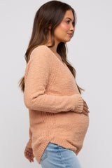 Peach Fuzzy Soft Knit Maternity Sweater