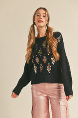 Black Multi Sequin Embellished Sweater