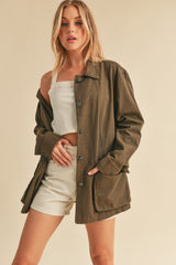 Olive Front Pocket Collared Maternity Jacket