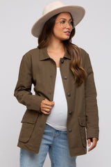 Olive Front Pocket Collared Maternity Jacket