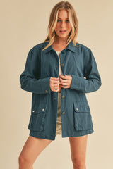 Dark Teal Front Pocket Collared Jacket