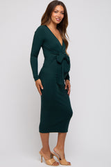 Forest Green Ribbed Long Sleeve Maternity Wrap Dress