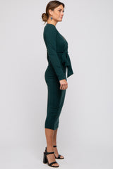 Forest Green Ribbed Long Sleeve Wrap Dress