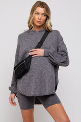 Charcoal Ribbed Maternity Hooded Biker Short Set