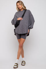 Charcoal Ribbed Maternity Hooded Biker Short Set