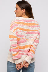 Orange Multi Color Open Knit Maternity Sweater