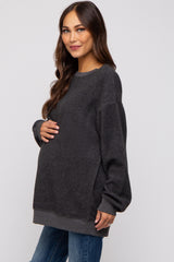 Charcoal Oversized Brushed Knit Long Sleeve Maternity Top