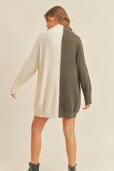 Olive Cream Color Block Tunic Sweater Top