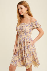 Taupe Floral Printed Woven Mini Dress