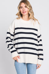 Cream Striped Oversized Sweater