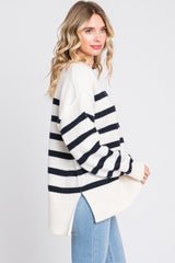 Cream Striped Oversized Sweater