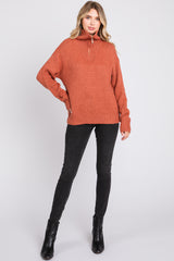 Rust Knit Zipper Pullover Sweater