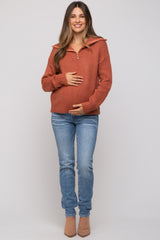 Rust Knit Zipper Maternity Pullover Sweater