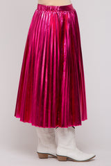 Pink Metallic Pleated Maternity Midi Skirt