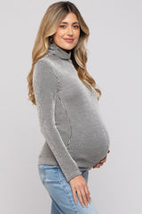 Black Ribbed Maternity Turtleneck Top