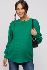 Emerald Green Waffle Knit Round Hem Maternity Sweater