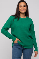 Emerald Green Waffle Knit Round Hem Maternity Sweater