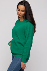 Emerald Green Waffle Knit Round Hem Sweater