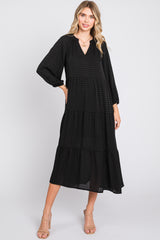 Black Textured Tiered Maternity Midi Dress