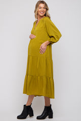 Lime Textured Tiered Maternity Midi Dress