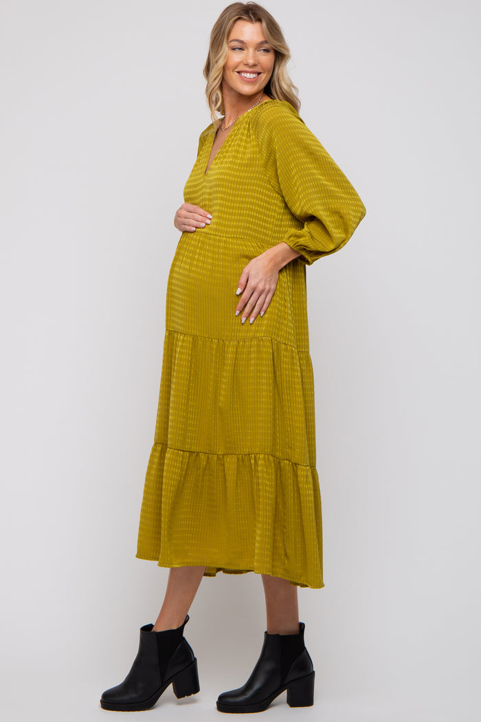 Lime Textured Tiered Maternity Midi Dress