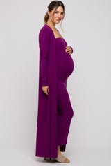 Magenta Ribbed Sleeveless Dress Cardigan Maternity Set