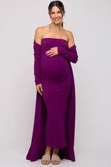 Magenta Ribbed Sleeveless Dress Cardigan Maternity Set